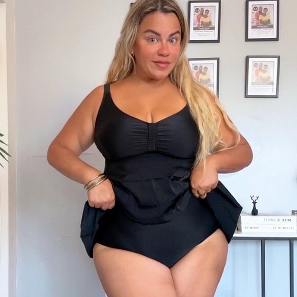 Women's Plus Size Two Piece Tankini Swimsuits Tummy Control Ruffle Bottom Bathin - Picture 3 of 9